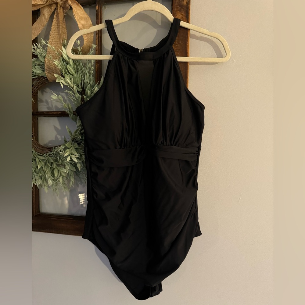 NWOT Black Mesh One Piece Bathing Suit Size Large